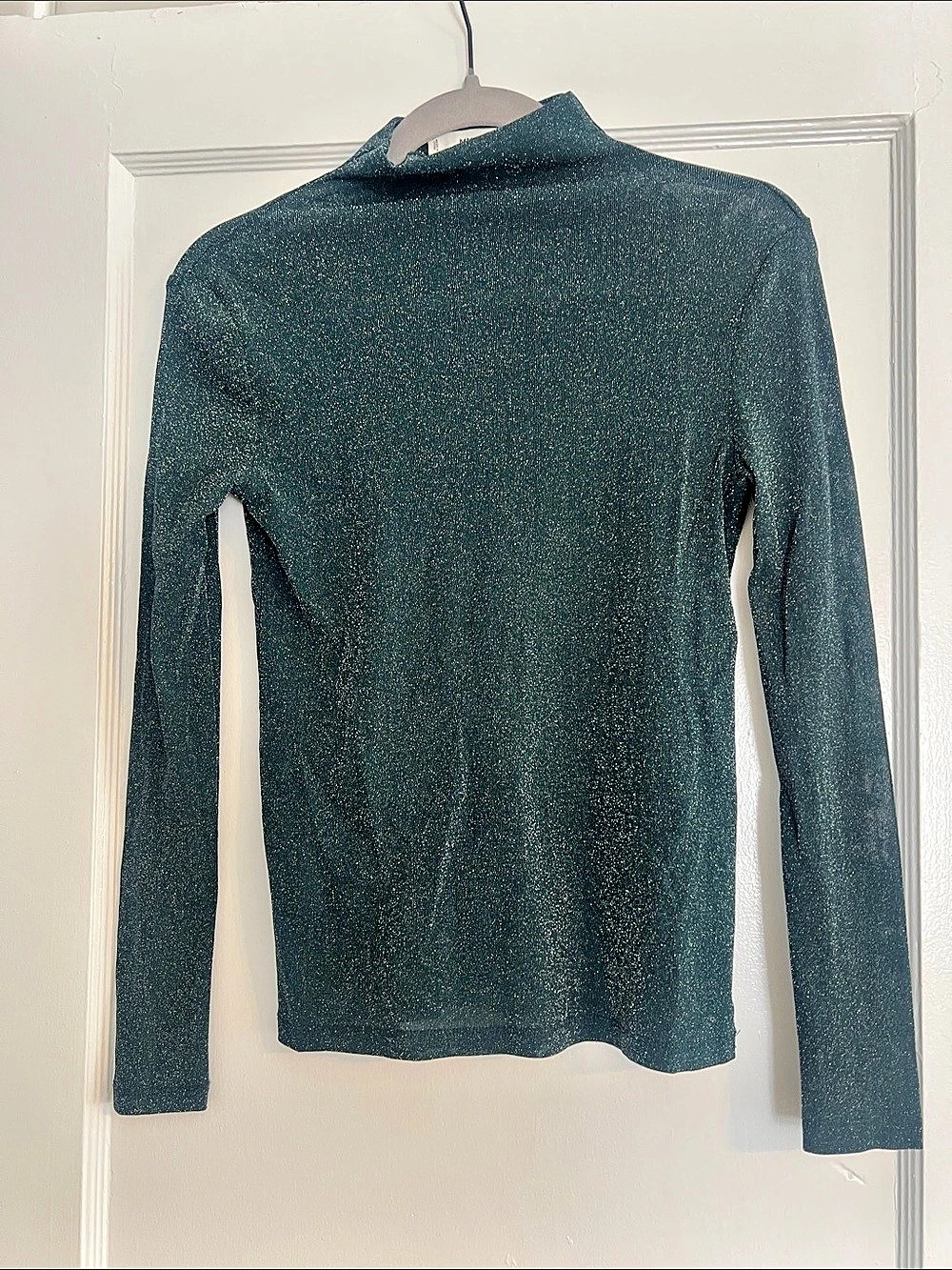MNG Long Sleeve Sheer Turtleneck in Shimmery Green Size Medium Like New